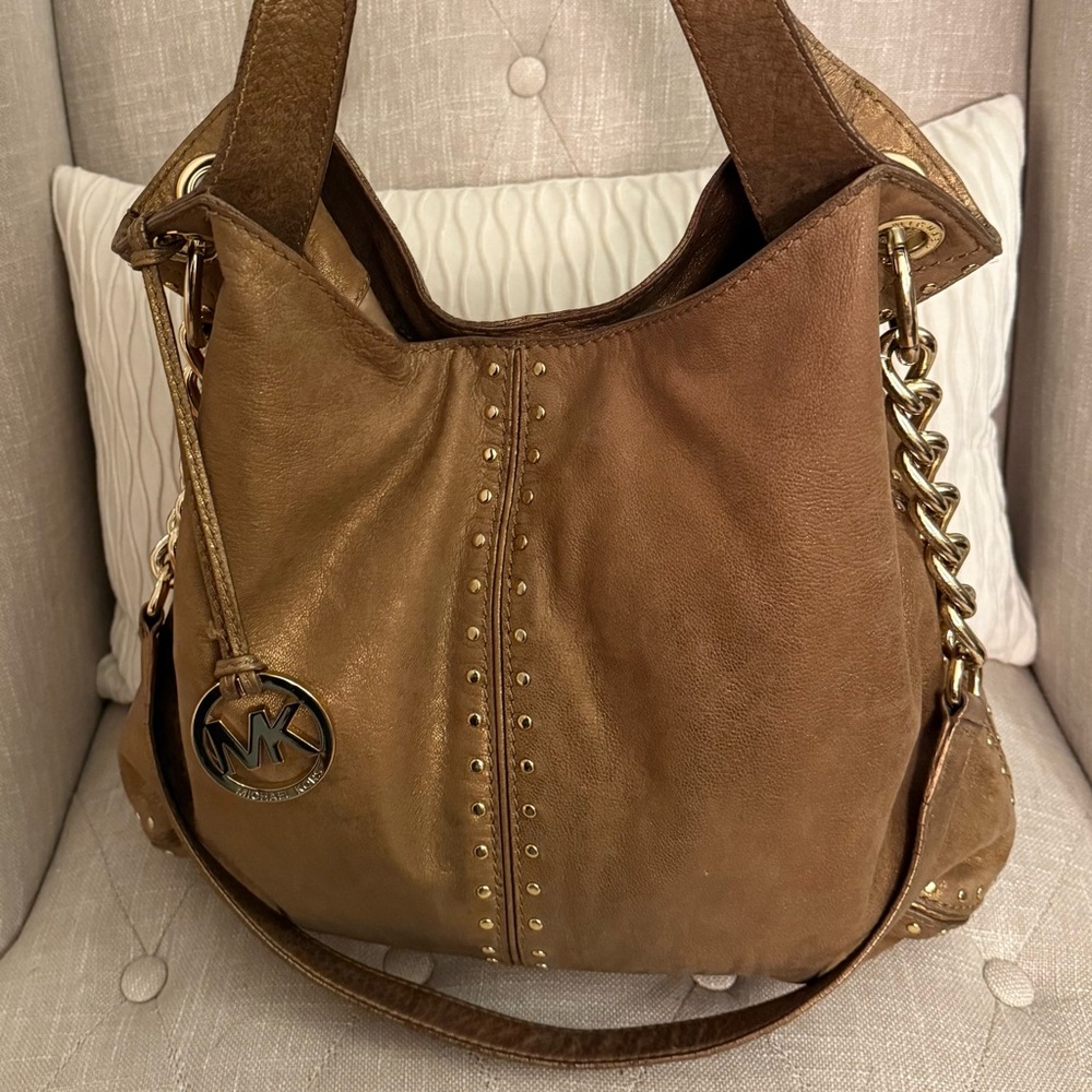 MICHAEL Michael Kors Delancy Studded Leather Hobo Bag Bronze Metallic - Picture 10 of 16